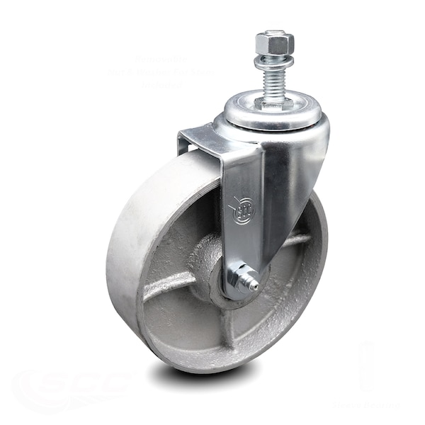 5 Inch Semi Steel Wheel Swivel 1/2 Inch Threaded Stem Caster